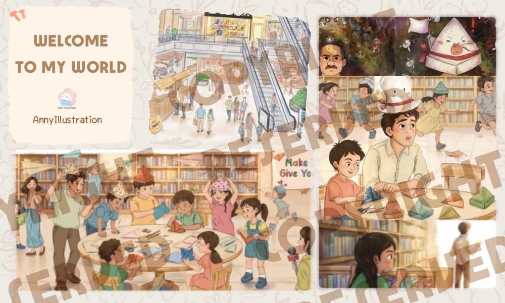 รับวาดภาพประกบหนังสือเรียน ออกแบบ ฉาก คาแรกเตอร์ จนจบเล่ม