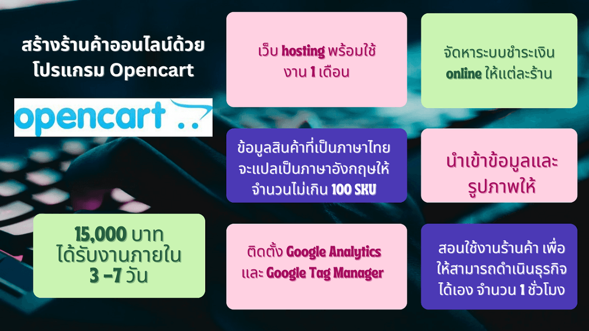 จดทะเบียน Web Hosting, domain, Payment Gateway นำเข้าข้อมูล และเปิดร้านค้าออนไลน์ด้วยโปรแกรม  Opencart